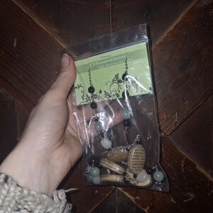 Beaded Dangle Necklace with Green and Black Beads